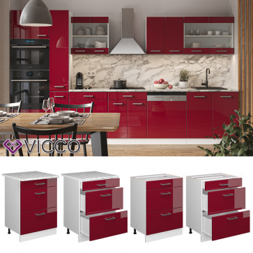 Vicco Schubladenunterschrank Küchenschrank Küchenzeile R-Line 60 cm Weiß Bordeaux Schublade