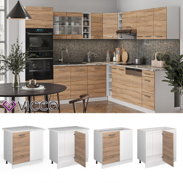 Vicco Eckunterschrank Küchenschrank Küchenzeile R-Line 86 cm Weiß Sonoma Tür Arbeitsplatte