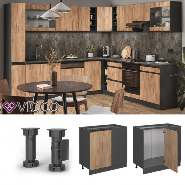 Vicco Eckunterschrank Küchenschrank Küchenmöbel R-Line J-Shape Anthrazit Eiche 86 cm modern
