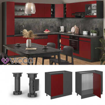 Vicco Eckunterschrank Küchenschrank Küchenmöbel R-Line J-Shape Anthrazit Rot 86 cm modern