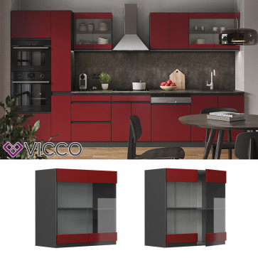 Vicco Glashängeschrank Küchenschrank Küchenmöbel R-Line J-Shape Anthrazit Rot 60 cm modern