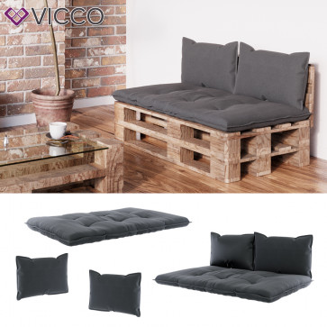 Vicco Palettenkissen Set Sitzkissen Rückenkissen Kansas Palettenmöbel anthrazit (3er Set)