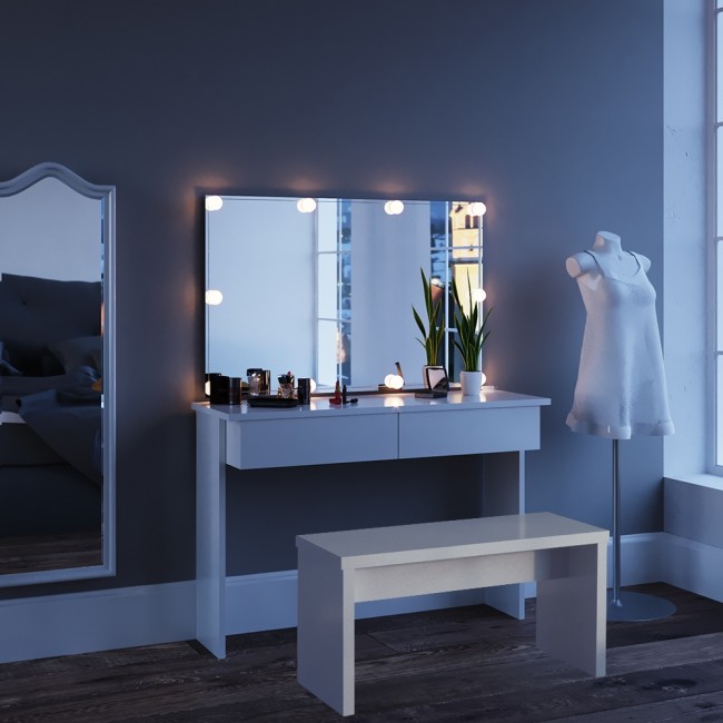 Vicco Schminktisch Azur Weiss Mit Bank Spiegel Und Led Beleuchtung