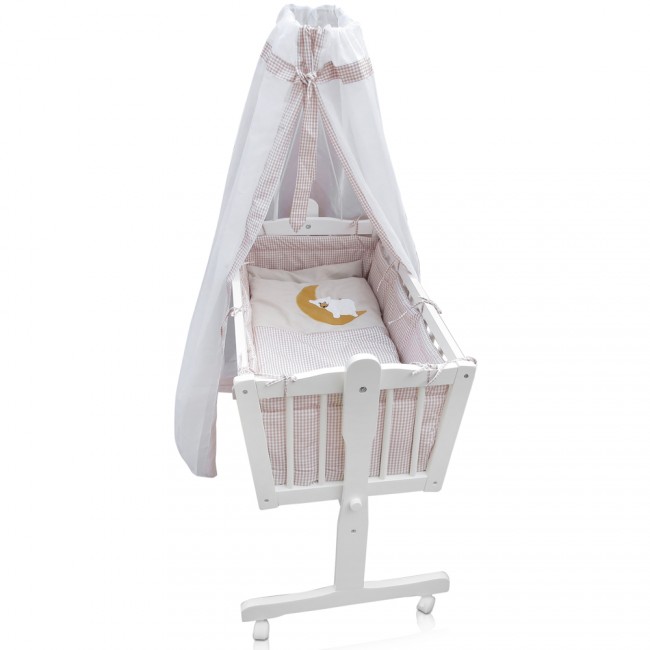 Wiege Schaukelwiege Babywiege Holz Weiss Bettset Plüschdecke NEU 