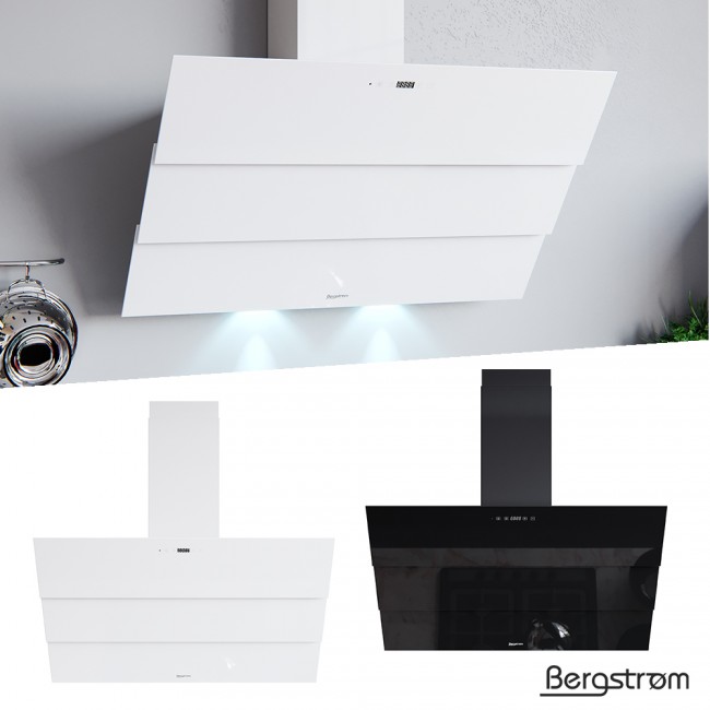 Bergstroem Rollo Dunstabzugshaube Glas Led Wandhaube Schraghaube Kopffrei Fernbedienung 90 Cm Weiss