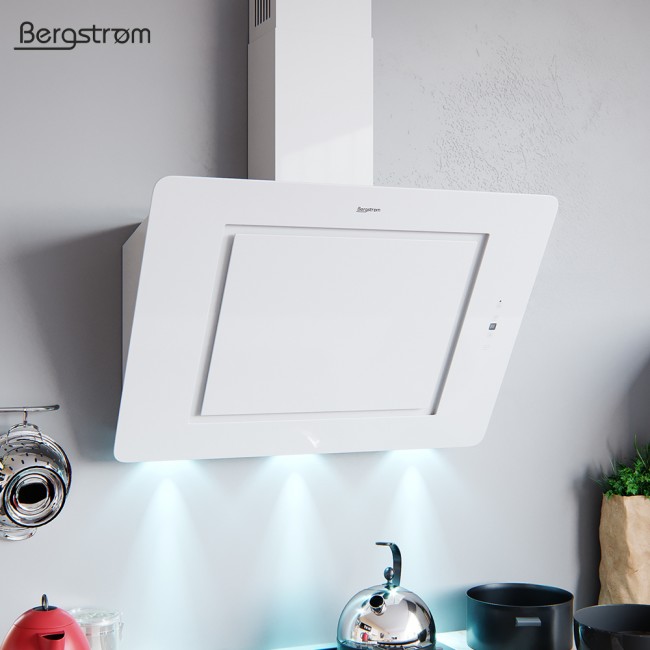 Bergstroem Ivar Dunstabzugshaube Glas Led Wandhaube Schraghaube Kopffrei Fernbedienung 90 Cm Weiss