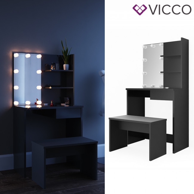 Vicco Schminktisch Dekos Schwarz Inklusive Bank Und Led Lichterkette