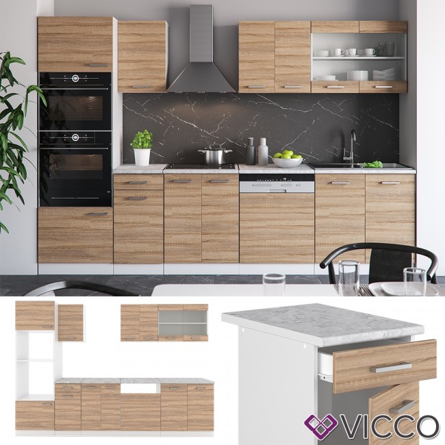 vicco kuche r line 300 cm sonoma eiche