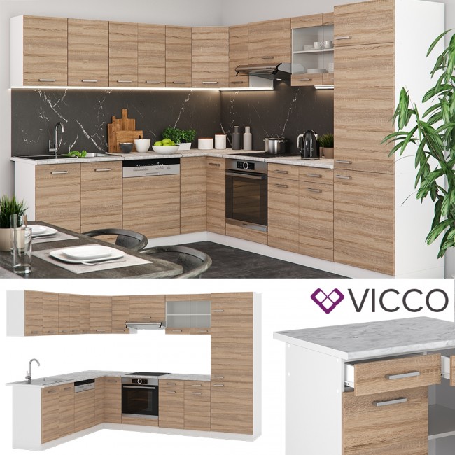 vicco l kuche r line 300 cm sonoma eiche