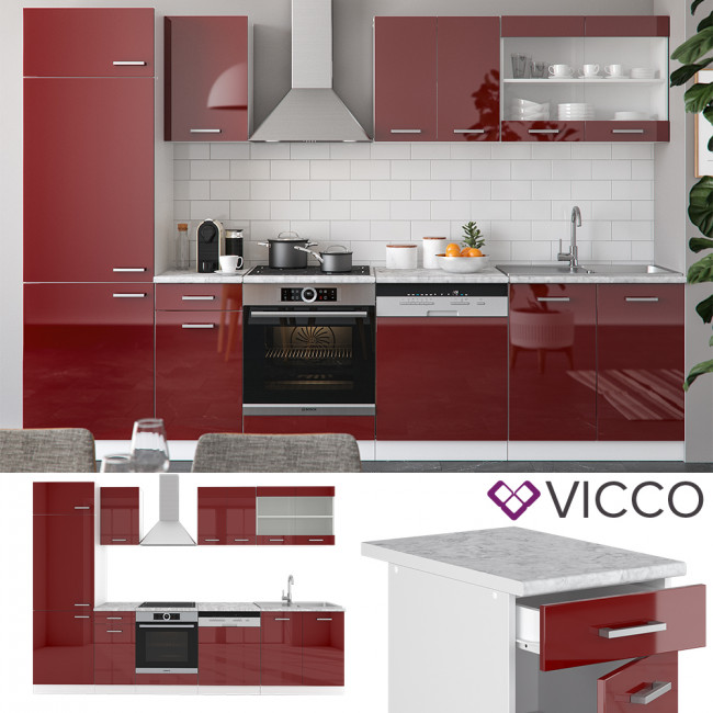 vicco kuche r line 300cm bordeaux hochglanz