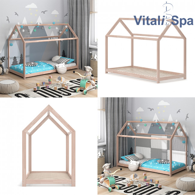 VitaliSpa Hausbett Wiki Weiß Kinderbett Kinderhaus Kinder Bett Holz Matratze Weiß Lackiert, 70 x 140 cm + Matratze 