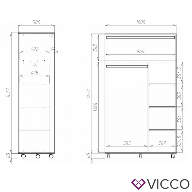 Vicco Mobiler Kleiderschrank Doros Auf Rollen Dielenschrank Offen