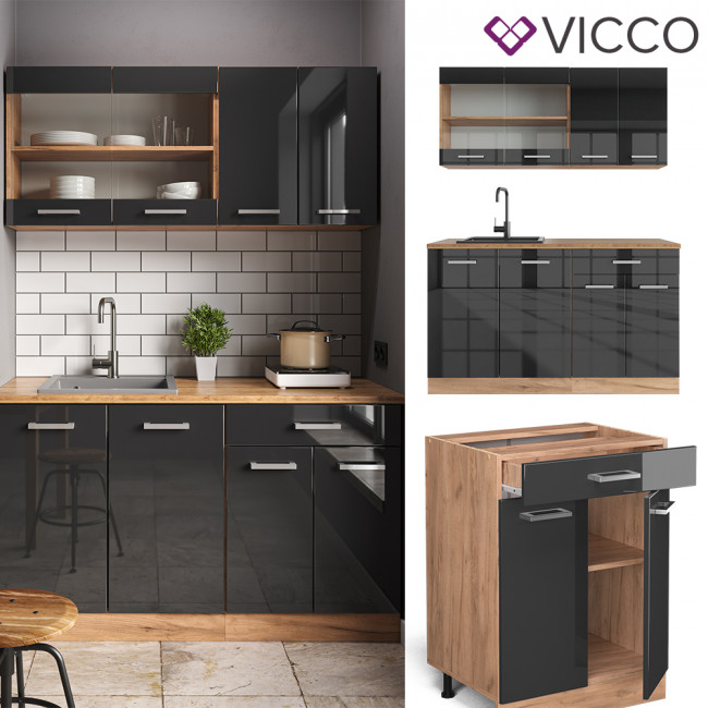 Vicco Küchenzeile Küchenblock Anthrazit Einbauküche R-Line Single Front HGL