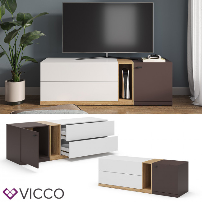 Vicco TV-Lowboard Phönix 170x55cm, Weiß, Kommode mit 2 Schubladen für  Wohnzimmer