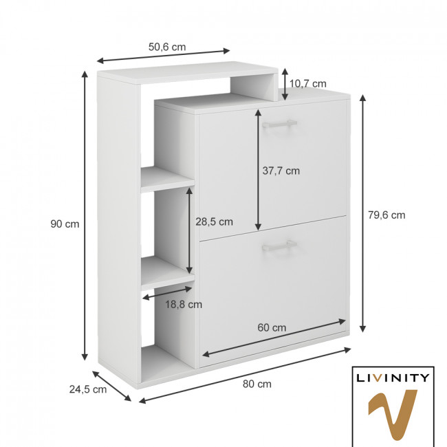 Livinity Schuhschrank Tobias Weiß, 80 x 90 cm, 2-fach Schuhkipper mit Regal