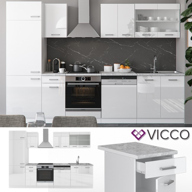 Vicco Kuche R Line 300 Cm Weiss Hochglanz Arbeitsplatten