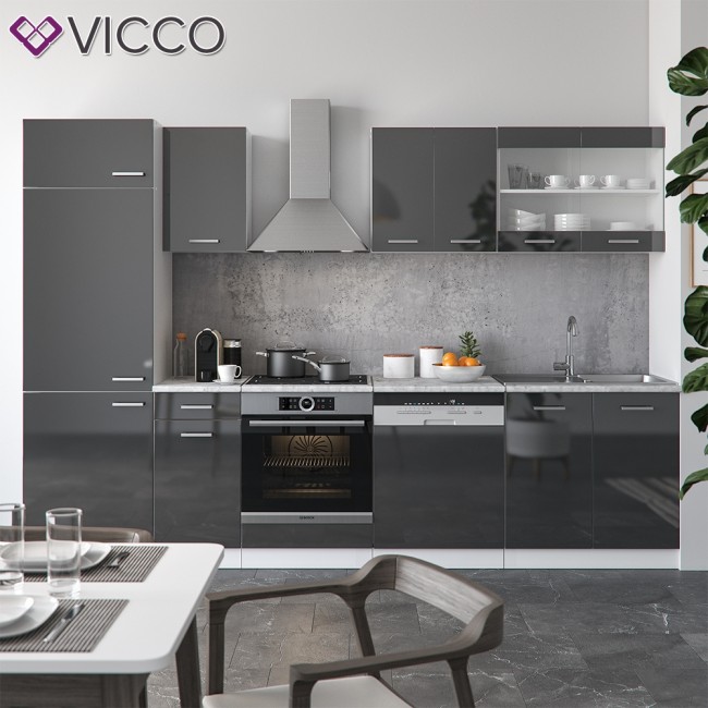 vicco kuche r line 300 cm anthrazit hochglanz