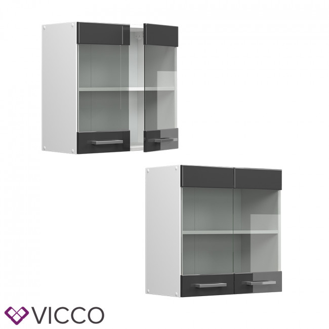 Vicco Hängeglasschrank Küchenschrank Küchenzeile R-Line 60 cm Weiß Anthrazit  Tür Fächer Hochglanz
