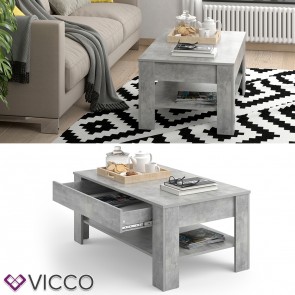 VICCO Couchtisch Milan mit Schublade 110 x 65 cm in Betongrau