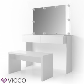 Vicco Schminktisch Azur Weiß mit Bank, Spiegel und LED-Beleuchtung 