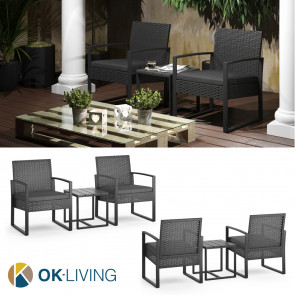 OK-Living Sitzgruppe Gartenmöbel Gartensitzgruppe Rattan Anthrazit Stuhl Tisch