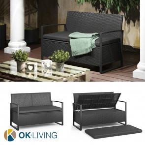 OK-Living Kissenbox-Bank Sitzbank Gartenbank Rattan Anthrazit Aufbewahrung Bank