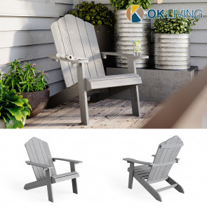 OK-Living Gartenstuhl Strandstuhl Stuhl Adirondack grau Gartenmöbel Holz-Optik
