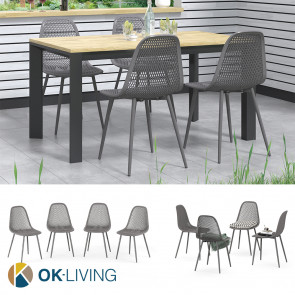 OK-Living Gartenstuhl Terrassenstuhl Balkonstuhl Joko Grau Sitzschale 4er Set
