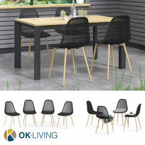 OK-Living Gartenstuhl Terrassenstuhl Balkonstuhl Joko Schwarz Sitzschale 4er Set