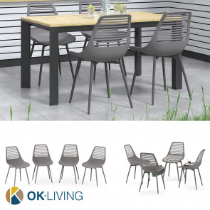 OK-Living Gartenstuhl Terrassenstuhl Balkonstuhl Klaas Grau Sitzschale 4er Set