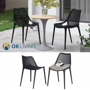 OK-Living Gartenstuhl Terrassenstuhl Balkonstuhl Einar schwarz Sitzschale Set 2