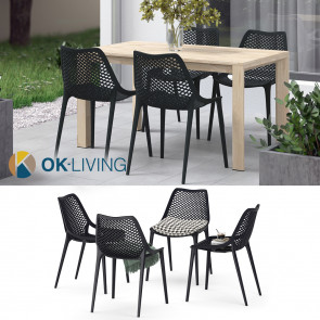 OK-Living Gartenstuhl Terrassenstuhl Balkonstuhl Einar schwarz Sitzschale Set 4