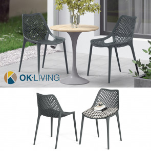OK-Living Gartenstuhl Terrassenstuhl Balkonstuhl Einar grau Sitzschale 2er Set
