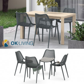 OK-Living Gartenstuhl Terrassenstuhl Balkonstuhl Einar grau Sitzschale 4er Set