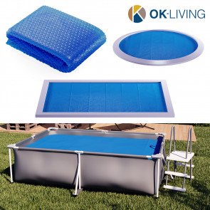 OK-Living Eckige Solarfolie Pool blau, Solarabdeckplane 300x200 cm