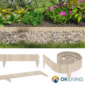 OK-Living Beeteinfassung Kiefernholz 203 x 10 cm, Länge 4 m, Rasenkante, Holzzaun, Garten