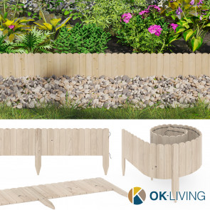 OK-Living Beeteinfassung Kiefernholz 203 x 20 cm, Länge 4 m, Rasenkante, Holzzaun, Garten