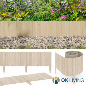 OK-Living Beeteinfassung Kiefernholz 203 x 30 cm, Länge 4 m, Rasenkante, Holzzaun, Garten