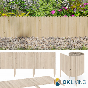 OK-Living Beeteinfassung Kiefernholz 203 x 40 cm, Länge 4 m, Rasenkante, Holzzaun, Garten