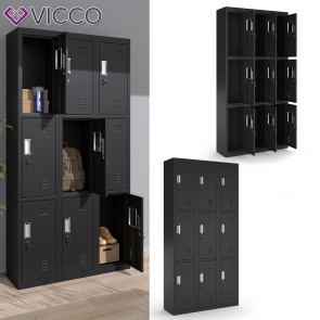 Vicco Schließfachschrank Schwarz 90 x 180 cm 9 Fächer