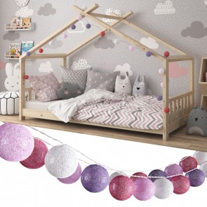  VICCO Lichterkette Cotton Balls Girlande weiß, pink, rosa und lila 310 cm