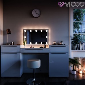 Vicco Schminktisch Lilli weiß mit Hocker und LED-Lichterkette