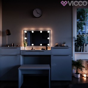 Vicco Schminktisch Lilli weiß mit Bank und LED-Lichterkette