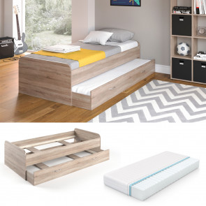VITALISPA Kojenbett 90x200 ENZO Sonoma Eiche inkl. 7 Zonen Kaltschaummatratze 