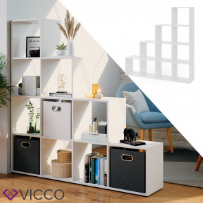 Vicco Treppenregal Raumteiler Bücherregal 10 Fächer Weiß Stufenregal Faltbox