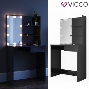 Vicco Schminktisch Dekos Schwarz inklusive LED-Lichterkette