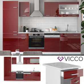 VICCO Küche R-Line 300cm Bordeaux Hochglanz