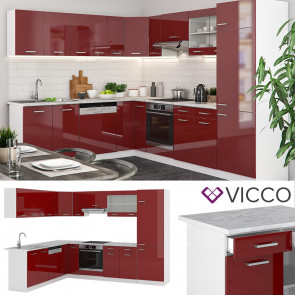 VICCO Eck Küche R-Line Bordeaux Hochglanz