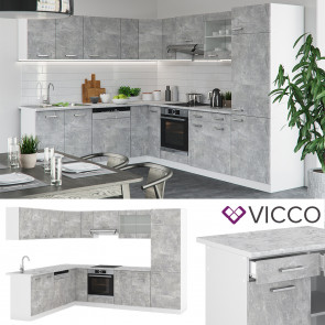 VICCO Eckküche R-Line Beton mit Arbeitsplatten
