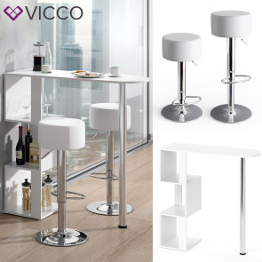 VICCO Bartisch VINCENT Weiß inkl. Barhocker